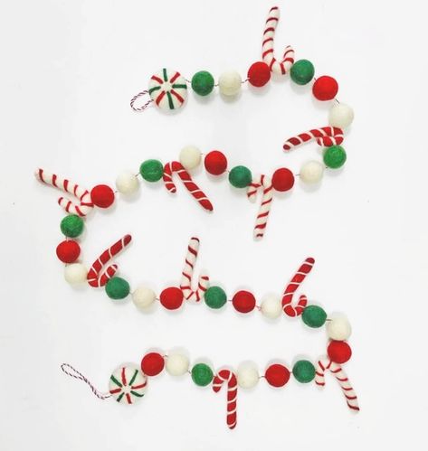 Candy Cane Garland, Peppermint Candy Cane, Christmas Mantel Decorations, Garland Christmas, Holiday Garlands, Felt Garland, Wood Bead Garland, Christmas Mantels, Mantel Decorations