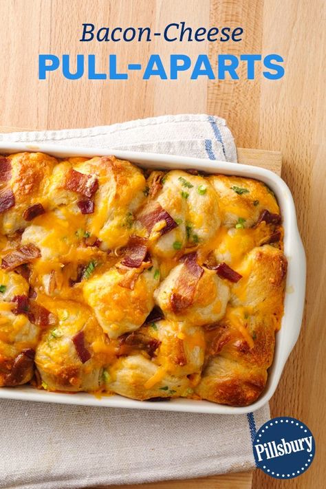 Every bite of this pull-apart is filled with the irresistible breakfast flavors of bacon, egg and Cheddar cheese. Bacon Cheese Pull Aparts, Bacon And Cheese Bites, Bacon Cheese Pull Apart Bread, Pullapart Breakfast Bread, Bacon Pull Apart Bread, Precooked Bacon, Christmas Morning Recipes, Cheese Pull, Bacon Egg And Cheese