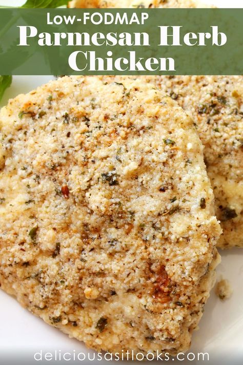 Low FODMAP Parmesan Herb Chicken Low Food Map Diet, Food Map Diet, Fodmap Chicken Recipes, Low Residue Diet, Ibs Friendly Food, Fodmap Chicken, Fodmap Lunch, Fodmap Recipes Dinner, Low Fodmap Chicken