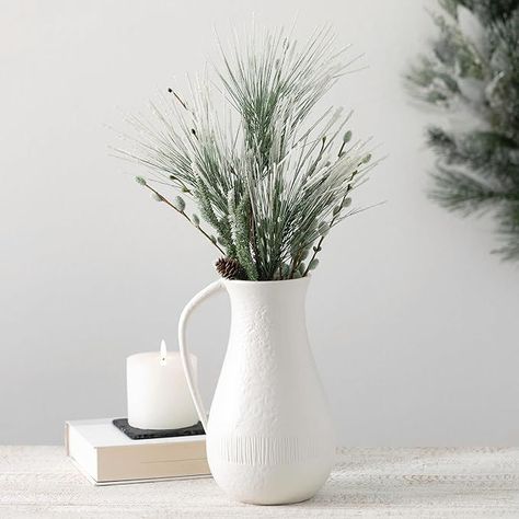 Vases for Flowers, Modern White Vases for Home Decor, Vases for Real or Fake Flowers, Living Room, Bedroom, and Office Decor, Vases for Centerpieces (CM3118) Vase White, Pitcher Vase, Table Vase, Ceramic Pitcher, Beautiful Centerpieces, Modern Vase, White Chiffon, Vase Centerpieces, Table Vases