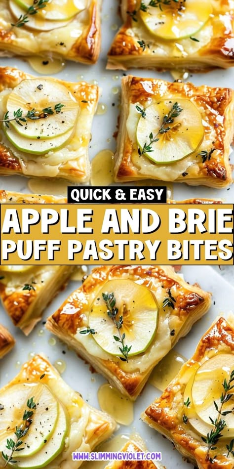 Indulge in the flavors of fall with these scrumptious bites featuring sweet apple and creamy brie nestled in flaky puff pastry. Ideal for entertaining, these easy-to-make treats are sure to be a hit at your next autumn gathering. Don't miss out on the recipe—save this pin for later! Apple And Brie, Fall Finger Foods, Puff Pastry Bites, Toast Aperitif, Fall Appetizers Easy, Pastry Bites, Brie Puff Pastry, Puff Pastry Appetizers, Pastry Appetizer