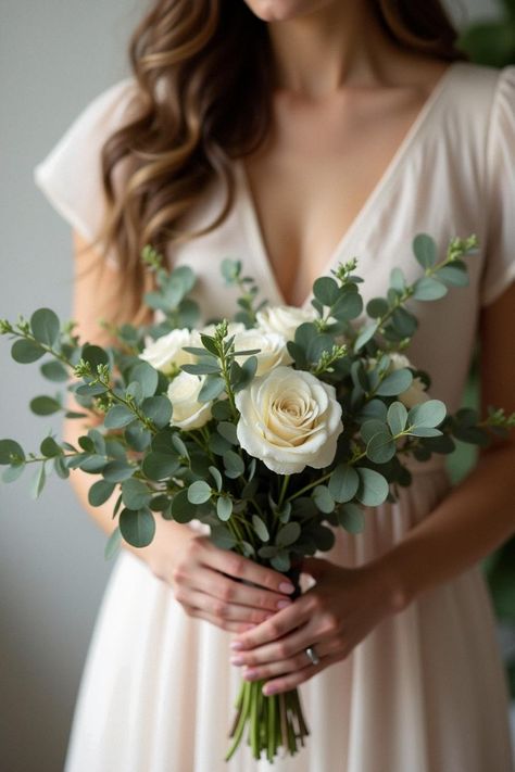 Cheap Bridesmaid Bouquet, Wedding Bouquets Fake Flowers, Minimal Bridal Bouquet, Cheap Bridesmaids Bouquets, Minimalistic Bouquet, Wedding Bouquets Eucalyptus, Bridesmaid Bouquet Eucalyptus, How To Make A Bouquet, Greenery Bridesmaid Bouquet