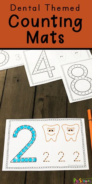 FREE Dental Themed Counting Mats - toddler, preschool, and kindergarten age kids will have fun practicing counting to 10 and tracing numbers with these super cute count the teeth number worksheets for preschool math #numbers #counting #preschool #dentaltheme Teeth Math Activities For Preschool, Dental Health Math Activities Preschool, Dental Awareness, Tooth Preschool, Dental Health Preschool Crafts, Dental Health Crafts, Counting Preschool, Dental Health Week, Dental Health Preschool