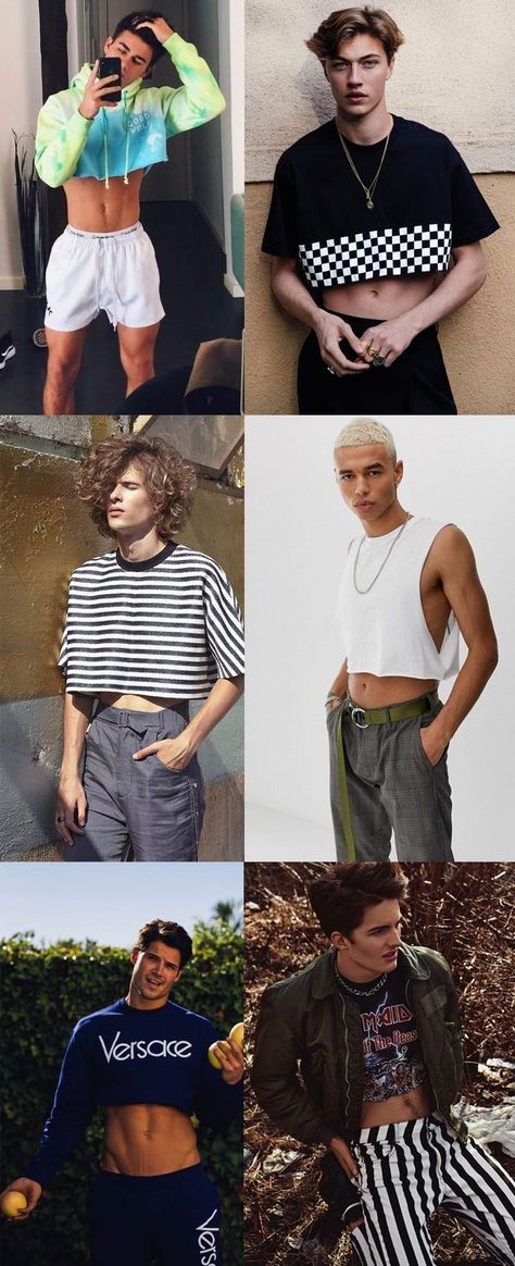 Inspirações de como usar o Cropped Masculino nos seus looks! Agender Fashion, Crop Top Men, Mens Crop Top, Young Mens Fashion, Half Shirts, Androgynous Fashion, Crop Shirt, Summer Looks, Boy Fashion