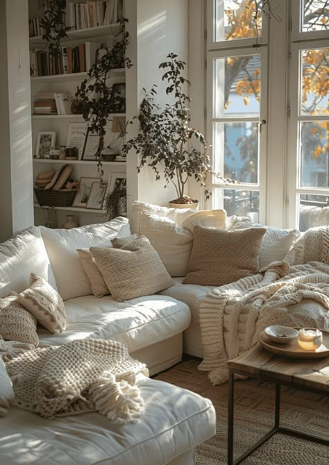 Comfy Rustic Living Room, White Couch Cozy Living Room, Vision Board Living Room, Apartment Inspiration Cozy Living Room, Light And Cozy Living Room, Cream Cozy Living Room, Living Room Cosy Warm, Small Cozy Living Room Decor Ideas, Cozy Sofa Living Room