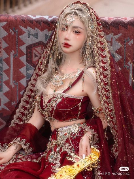 Indian Western Dress, Red Princess Dress, Red Princess, Chinese Princess, Dancing Dress, Dunhuang, Western Region, Princess Skirt, Exotic Fashion