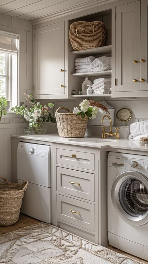 Old Money Laundry Room, French Cottage Laundry Room, Blue Laundry Room Ideas, Laundry Room Luxury, Small Laundry Ideas, Luxury Laundry Room Ideas, Laundry Aesthetic, Luxury Laundry Room, Utility Room Ideas