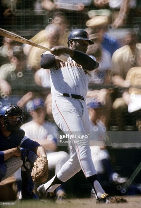 first baseman Willie McCovey #44 of the San Francisco Giants swings and watches the flight of his ball during a circa 1970's Major League Baseball against the Chicago Cubs. McCovey played for the Giants from 1959-80. Willie Mccovey, Sports Page, Joe Montana, Giants Baseball, Sf Giants, Cincinnati Bengals, San Francisco Giants, San Francisco 49ers, Major League Baseball