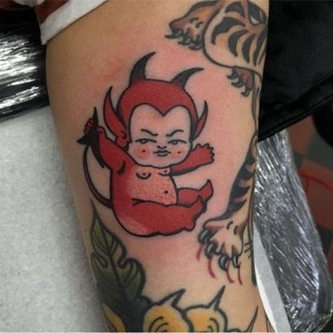 Traditional Baby Tattoo, Devil Baby Tattoo, Baby Devil Tattoo, Cute Devil Tattoo, Traditional Tattoo Baby, Little Devil Tattoo, Traditional Devil Tattoo, Tattoo Devil, Electric Tattoo