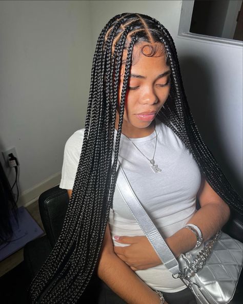 Large Knotless, Medium Knotless, Black Kids Braids Hairstyles, Braids Hairstyles For Black Women, Cute Box Braids, Big Box Braids Hairstyles, Black Ponytail Hairstyles, Girl Braided Hairstyles, Twist Braid