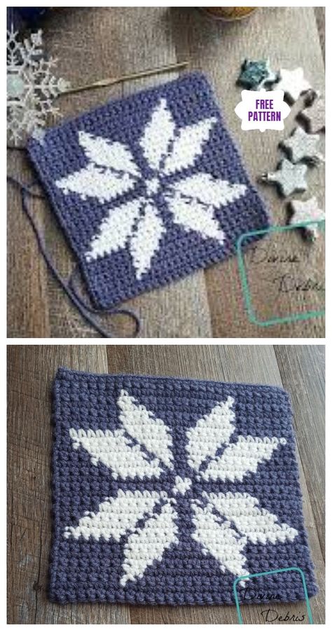 Tapestry Snowflake Afghan Square Free Crochet Patterns Snowflake Afghan, Bernat Super Value Yarn, Crochet Snowflake, Gilet Crochet, Crochet Xmas, Crochet Potholders, Tapestry Crochet Patterns, Crochet Snowflakes, Snow Flakes