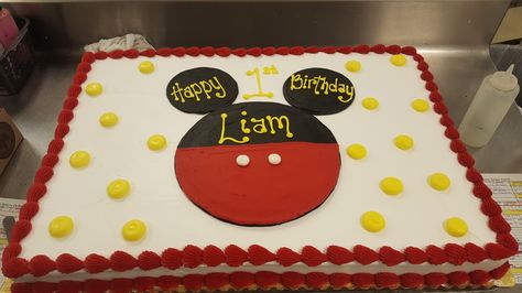 Mickey Sheet Cake, Mickey Mouse Sheet Cake 1st Birthdays, Mickey Mouse Sheet Cake, Mickey First Birthday, Sheet Cake Designs, Minnie Mouse Birthday Decorations, Mickey Mouse Clubhouse Birthday Party, Mickey Mouse 1st Birthday, Birthday Sheet Cakes