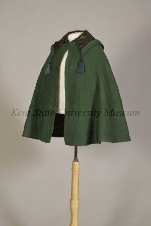 2000.033.0010     Object Name  Cape     Date  1860, ca.     Culture  American     Description  medium-dark green wool twill with matc... 1860 Fashion, Cape Fashion, Kent State University, Kent State, Period Outfit, Century Clothing, Little Women, Green Wool, Fantasy Clothing