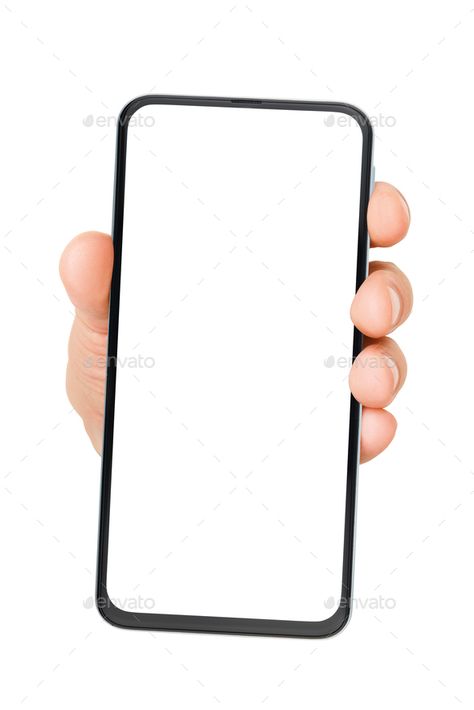 Hand holding cellphone with empty screen isolated on white by Ha4ipuri. Hand holding bezel-less cellphone with empty screen isolated on white background. #Affiliate #empty, #screen, #cellphone, #Hand Holding Cellphone, White Screen, Hunter Anime, Dynamic Poses, Hand Holding, Mirror Table, White Background, Hold On, Cell Phone