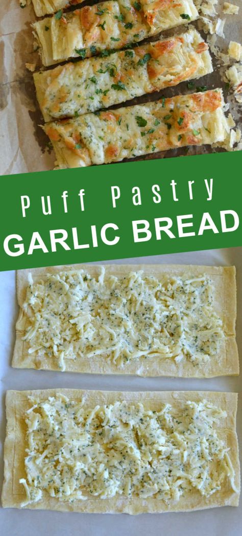 Quick Dinner Breads, Puff Pastry Rolls Appetizers, Puff Pastry Streusel, Puff Pastry And Boursin Cheese, Puff Pastry Italian Appetizers, Meals With Puff Pastry, Garlic Cheese Puff Pastry, Garlic Bread Puff Pastry, Puff Pastry Cheese Rolls