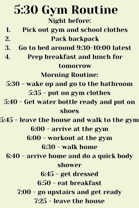 This is a great routine for going to the gym in the morning!😃 How To Workout In The Morning, Early Morning Gym Routine, Gym Girl Morning Routine, Early Morning Workout Routine, Gym Morning Routine, Morning Gym Routine, Gym In The Morning, Gym Workout Schedule, Morning Schedule