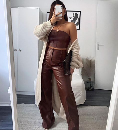 Leather Set Outfit, 2023 Must Haves, Corset Fashion, Brown Fits, Set Outfit, Replica Handbags, Hermes Bag, Fall Winter Outfits, Types Of Fashion Styles