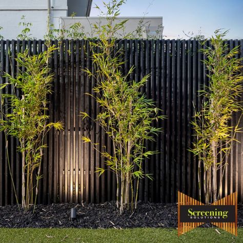 Screening Solutions, 55mm X 40mm recycled black composite screen with 10mm spacings Fence Toppers For Privacy, Cheap Fencing Ideas, Pergola Deck Ideas, Front Fence And Gate, Batten Fence, Cheap Fencing, Bamboo Privacy Screen, Retaining Wall Fence, Fence For Garden