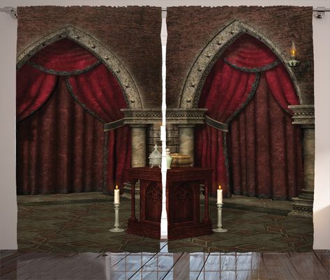 Ambesonne Gothic House Decor Curtains Mysterious Dark Room in Castle Ancient Pillars Candles Spiritual Atmosphere Pattern Living Room Bedroom Decor 2 Panel Set 108 W X 90 L Inches Ruby Umber >>> Look into the photo by going to the link. (This is an affiliate link). Castle Pillars, Gothic Curtains, Gothic House Decor, Castle Window, Red Curtains, Black Curtains, Window Room, Bedroom Windows, Rod Pocket Curtain Panels