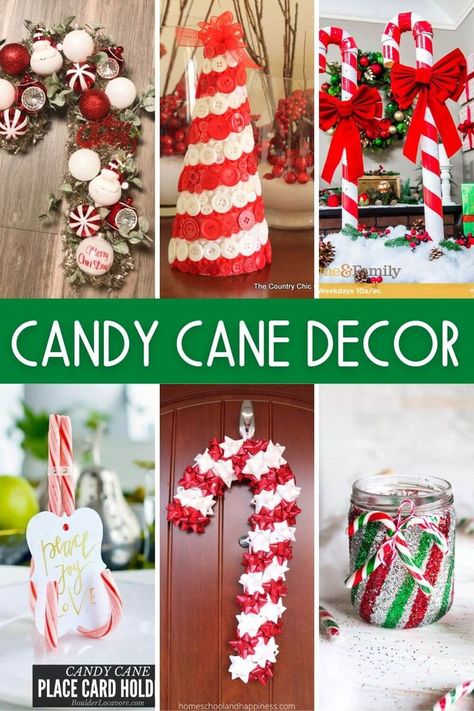 DIY Candy Cane Christmas Decor Diy Candy Cane Christmas Tree, Candy Cane Candles Diy, Candy Cane Mantle Decor, How To Make Candy Cane Decorations, Candycane Diy Christmas Decor, Candy Cane Crafts Diy, Candy Cane Christmas Decorations Diy, Candy Cane Table Decor, Peppermint Christmas Decorations Diy