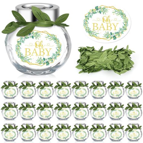 PRICES MAY VARY. Generous Package: each package includes 25 mini mason jars with lids and 25 [Oh BABY] stickers and a 11 yd/ 10 m green leaf ribbon, providing enough to cover a significant amount of guests for your event; Be it for multiple parties or large scale events, this set has got you covered and allows you to share with friends On BABY Theme Design: each of the mini candy jar comes with a beautifully designed with [Oh BABY] sticker, and our green leaf ribbon can be cut and tied onto the Little Sprout Baby Shower Ideas, Green Baby Shower Ideas, Baby Shower Favor Ideas, Eucalyptus Decor, Mason Jar Candy, Baby Party Favors, Sage Green Baby Shower, Baby Shower Gifts For Guests, Baby Shower Table Centerpieces