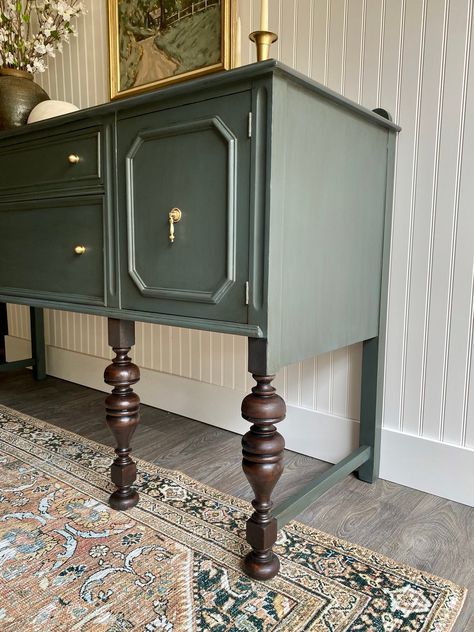 Buffet Table Antique, Jacobean Sideboard Makeover, Vintage Buffet Table Ideas Decor, Buffet Flip, Antique China Cabinet Makeover, Antique Buffet Table, Victorian Buffet, Restaining Wood Furniture, Buffet Entryway