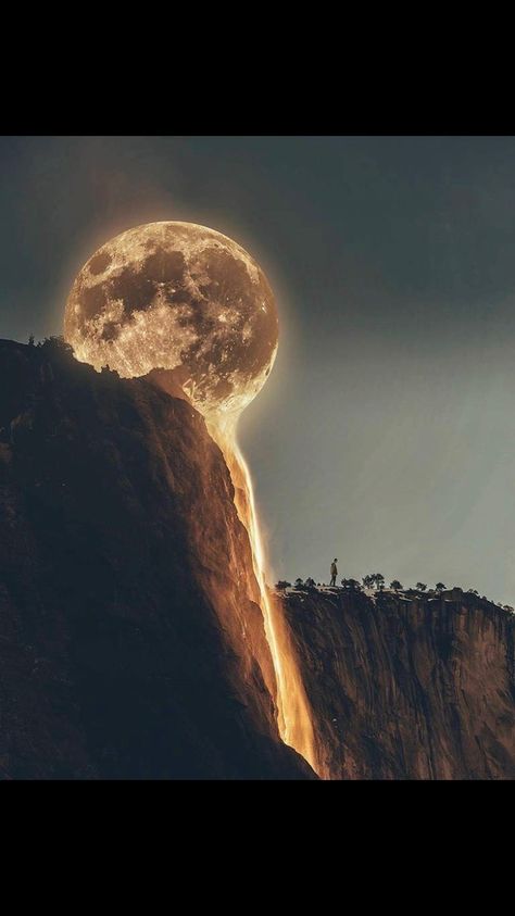 Angel Falls, Yosemite Angel Falls, Full Moon, The Sky, The Moon, Angel, Moon