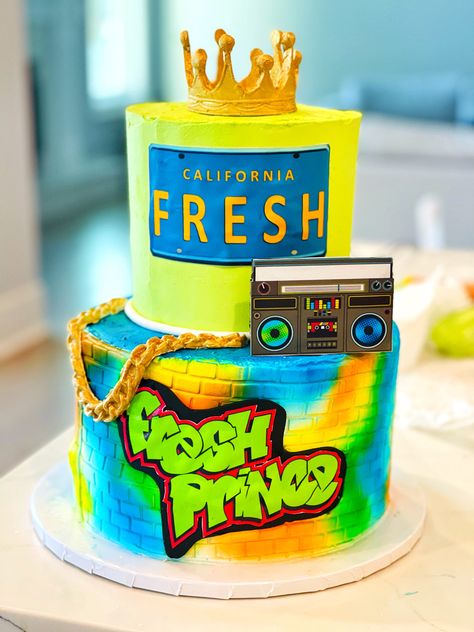 Prince Birthday Cake, Graffiti Cake, Fresh Prince Theme, Prince Baby Shower Cake, Cake Ideas For Men, Prince Baby Shower Theme, Prince Cake, Prince Birthday Party, 13 Birthday Cake