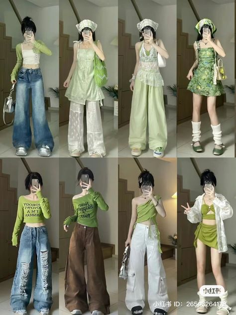 How To Style Light Green Pants, Kpop Green Outfit, Tds2 Outfit, Concert Outfit Green, Tds3 Outfit, Korean Fashion Summer Street Styles, Kawaii Street Fashion, Nct Concert, Chubby Girl Outfits