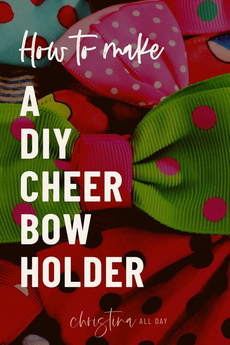 If you have a little girl, chances are you need a home for the bows… or a cheer bow holder - here's a budget friendly way to create a bow display and keep her cheerleading bows organised | diy cheer bow holder ideas | how to make a cheer bow holder diy | cheer bow holder diy | cheer hair | hair bows | cheer mom | cheerleading crafts | diy hair bow holder | diy project | organizing hair accessories | hair bow organization | hair bow storage | Christina All Day Cheer Bow Holder Diy, Hair Bow Holder Diy, Bow Holder Ideas, Hair Bow Organization, Bow Holder Diy, Bow Organization, Cheerleading Crafts, Hair Bow Storage, Diy Hair Bow Holder