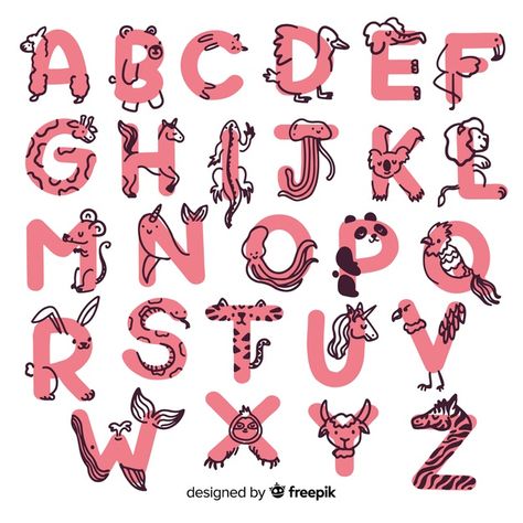 Typography Design Alphabet, Alfabet Font, Cute Typography, Design Alphabet, Cute Alphabet, Animal Letters, Hand Lettering Alphabet, Lettering Alphabet Fonts, Alphabet Art