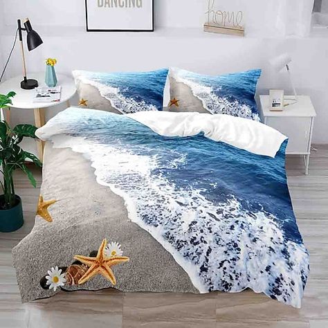 Ocean Room Ideas, Ocean Themed Rooms, Ocean Room Decor, Ocean Bedroom, Ocean Room, 3d Bedding, Coastal Room, Flower Duvet, Print Duvet Cover