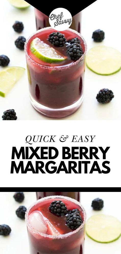 Save this Best Mixed Berry Margaritas Recipe! These colorful mixed berry margaritas are loaded with fresh blueberries, cherries, and blackberries. This fun twist on the original is like a smoothie and a cocktail all in one! Perfect for warm weather. Follow Chef Savvy for more Spring Drink Recipes! Berry Drink, Berry Margarita Recipe, Berry Margarita, Berry Mixed Drinks, Mixed Berry Margarita Recipe, Mixed Berry Cocktail, Blackberry Margarita Mocktail, Spicy Blackberry Margarita, Spring Drink Recipes