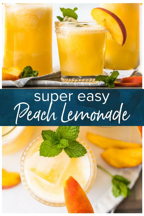 Summer Lemonade Recipes, Lemonade With Mint, Peach Drink, Strawberry Banana Milkshake, Kids Drinks, Peach Cocktail, Peach Drinks, Mint Lemonade, Peach Lemonade