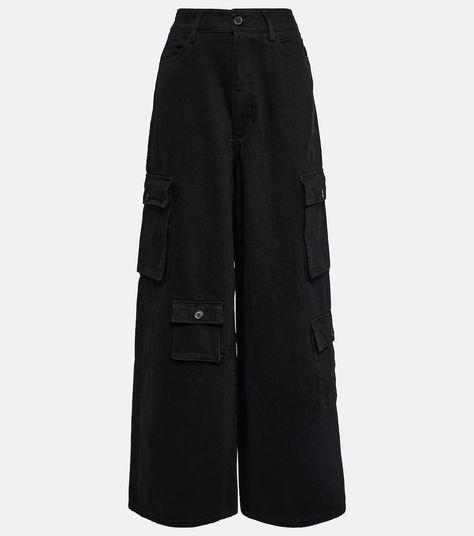 Hailey High Rise Denim Cargo Pants in Black - The Frankie Shop | Mytheresa Black Cargo Pants Women, Teen Pants, Black Wide Leg Trousers, Denim Cargo Pants, Shoes Outfit Fashion, Fashion Top Outfits, The Frankie Shop, Denim Cargo, Frankie Shop