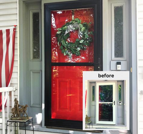 Storm and Entry Door Makeover | Sutherlands Blog Storm Door Paint Ideas, Update Storm Door, Paint Storm Door, Entry Door Makeover, Black Storm Door, Painted Storm Door, Storm Door Makeover, White Storm Door, Home Curb Appeal