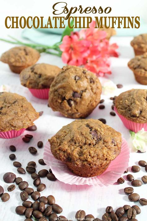 Espresso Chocolate Chip Muffins, Espresso Muffin Recipes, Coffee Chocolate Chip Muffins, Chocolate Chips Muffins, Banana Oatmeal Cookies Healthy, Chocolate Cappuccino, Baking Breakfast, Muffin Tops, Muffins Recipes