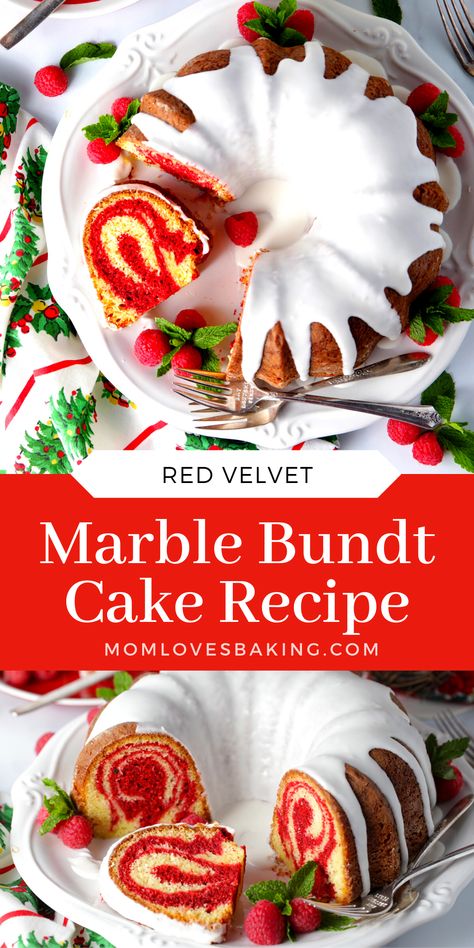 Marble Bundt Cake Recipe, Marble Bundt Cake, Red Velvet Bundt, Christmas Bundt Cake, Red Velvet Bundt Cake, Easy Red Velvet, Christmas Cakes Easy, Marble Cake, Bundt Cakes Recipes