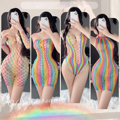 Sexy Lingerie For Women Lace Stockings Floral Fishnet Bodysuits Seamless Fishnet Chemise Rainbow Nightwear Mesh Hole Dress _ - AliExpress Mobile Fishnet Stockings Outfit Bodysuit, Fishnet Bodysuit Outfit, Fishnet Stockings Outfit, Hole Dress, Fishnet Bodysuit, Lace Stockings, Fishnet Dress, Stockings Outfit, Bodysuit Dress