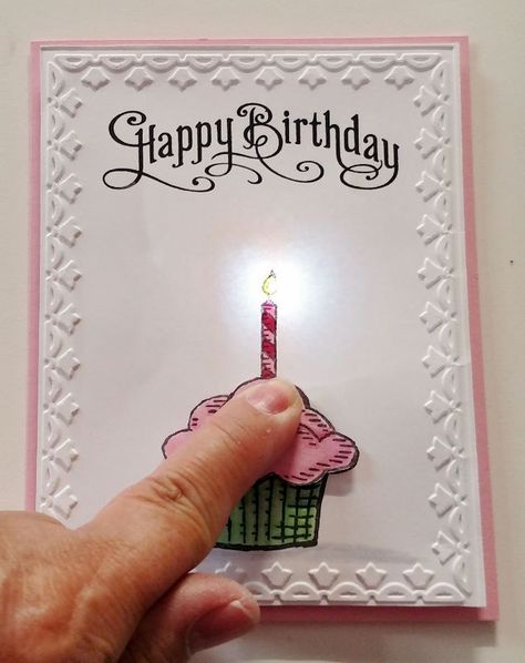 I made 2 more birthday cards that light up for my friends Sally & Jeannette.  I've decided to make one for each of the Giggler's so by the e... Led Card, Happy Birthday Cupcake, Paper Circuits, Birthday Lights, Happy Birthday Cupcakes, Diy Letters, Birthday Cupcake, Funny Greeting Cards, Birthday Cards Diy