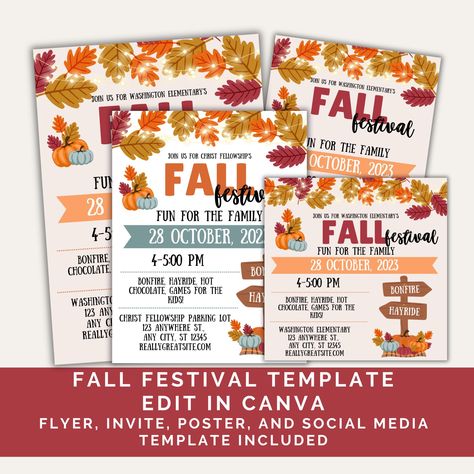 Fall festival, school fall festival, thanksgiving, autumn festival, fall party,fall festival flyer, halloween, church flyer, community event by SweetTeeSVG on Etsy Fall Festival School, Fall Festival Flyer, School Fall Festival, School Designs, Festival Flyer, Fall Festivities, Autumn Festival, Church Flyer, Fall Party