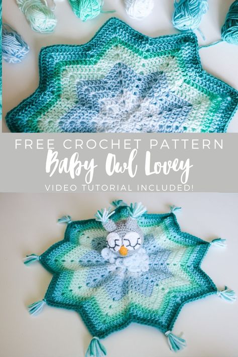 Crochet Baby Gifts Free Pattern Boy, Crocheted Baby Items Free Patterns, Crochet Owl Blanket Pattern Free, Crochet Owl Lovey, Owl Lovey Crochet Pattern Free, Crochet Lovey Blanket Free Pattern, Free Lovey Patterns Crochet, Crochet Dinosaur Lovey Free Pattern, Free Crochet Lovey Pattern