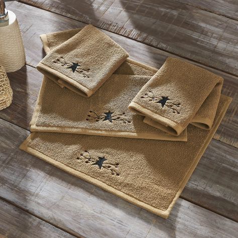 Country Primitives Pip Vinestar Washcloth Set of 4 12x12 #CountryLiving #Primitive #Farmhouse Bathing Routine, Primitive Star, Spa Home, Vhc Brands, Bathroom Themes, Spa Accessories, Nature Color Palette, American Decor, Star Embroidery