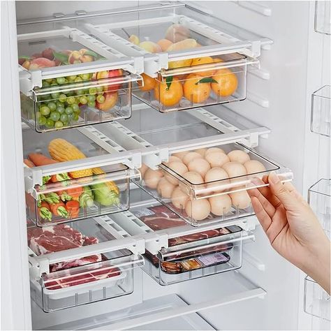 Pull Out Shelf, Food Storage Shelves, Organiser Cucina, Fridge Drawers, Fridge Organizer, Fridge Shelves, Fridge Organisers, Refrigerator Drawers, Fridge Storage