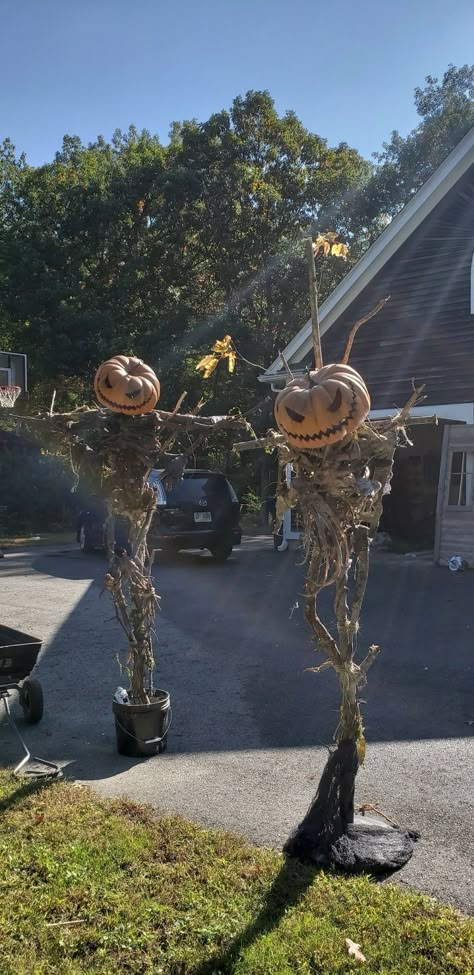 Pumpkin Rot Scarecrow, Best Outdoor Halloween Displays, Scary Halloween Display, Halloween Pumpkin Scarecrow, Halloween Pumpkin Archway, Halloween Party Props Diy, Halloween Themes For Camping, Pumpkin Head Scarecrow Diy, Halloween Pumpkin Decorations Outdoor