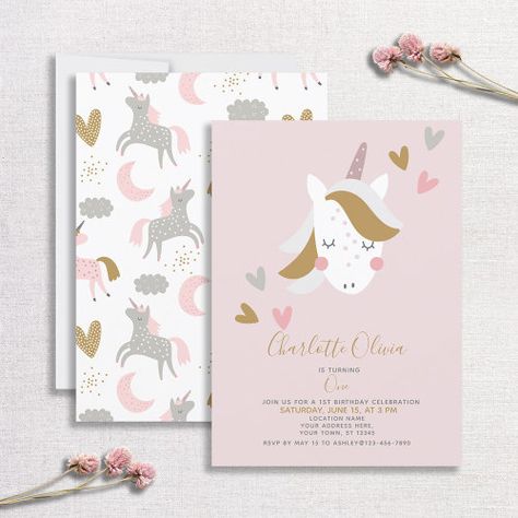 $2.80 | Modern Unicorn Muted Pink 1st Birthday #modern, first birthday, 1st birthday, boho, unicorn, pastel, muted colors, script, hearts, magical Modern First Birthday, Boho Unicorn, Pink 1st Birthday, Birthday Boho, 80th Birthday Invitations, 1st Birthday Party Invitations, Unicorn Birthday Invitations, Unicorn Invitations, Creative Invitations