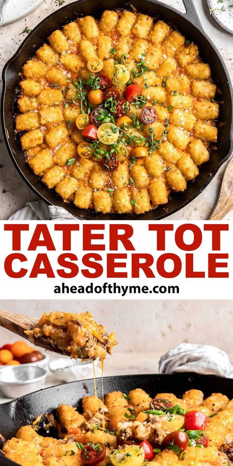 Tater Tot Casserole Tata Tots Casserole Recipes, Bacon Cheeseburger Tater Tot Casserole, Skillet Suppers, Gucci Couture, Stuffed Veggies, Sweet Potato Tater Tots, Casserole Ideas, Cheeseburger Tater Tot Casserole, Effective Parenting