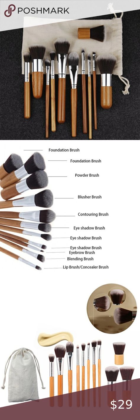 💕New Professional 11Pcs Bamboo Makeup Brush Set Bamboo Makeup Brushes, Diy Hair Dye, Bamboo Makeup, Liquid Foundation Brush, Oval Makeup Brush, Beauty Drawings, Makeup Brushes Guide, Bamboo Brush, Clear Makeup Bags