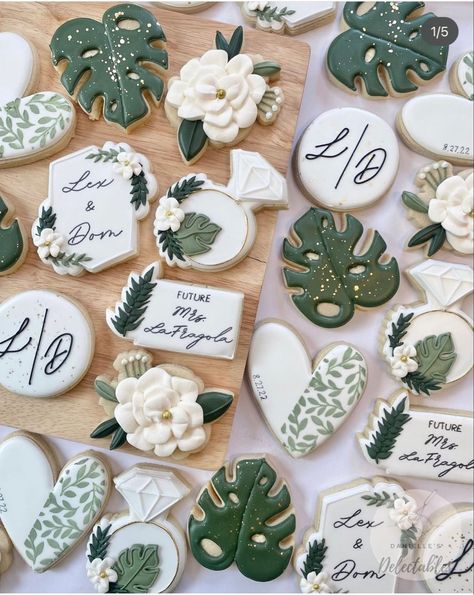 Greenery Engagement Party Decor, Botanical Engagement Party, Engagement Party Hawaiian Theme, White Backyard Engagement Party, Succulent Engagement Party, Plant Engagement Party, Hawaiian Themed Engagement Party, Engagement Party Greenery Theme, Tropical Theme Engagement Party