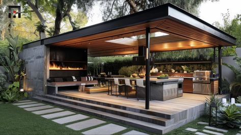 Modern Cabana, Garden Sitting Area, Rooftop Terrace Design, Outdoor Patio Designs, Backyard Pavilion, Rooftop Patio, Backyard Remodel, Backyard Entertaining, Modern Pools